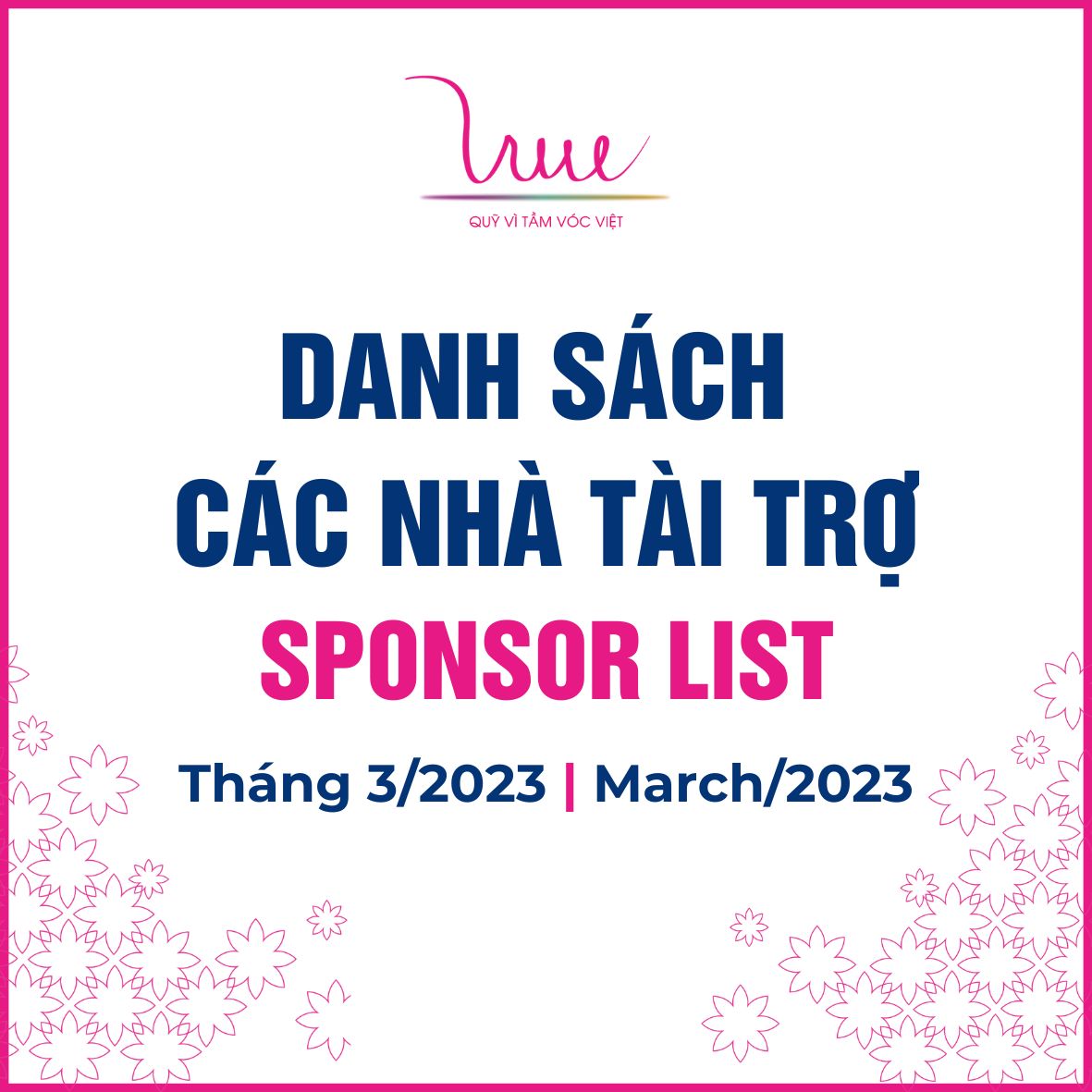 Danh sách các nhà tài trợ tháng 3 năm 2023